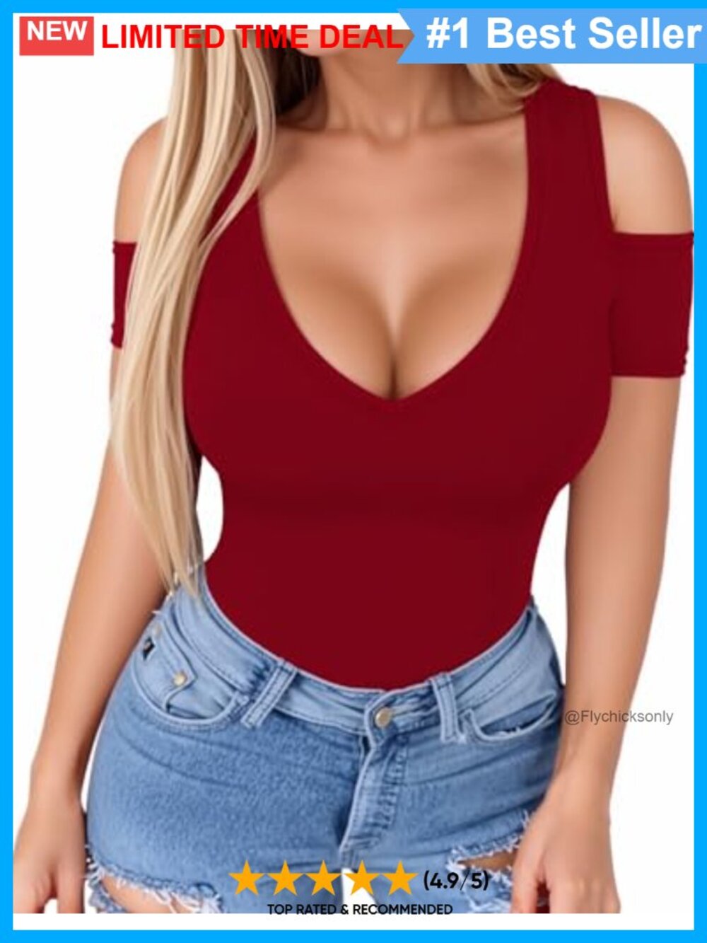 Women's Deep V Neck Cold Shoulder Short Sleeve Fitted Top